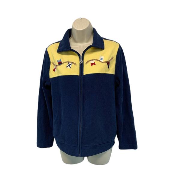 Breckenridge Women’s Full Zip Sweater Size Small Pockets Navy Nautical Collared - Picture 1 of 9